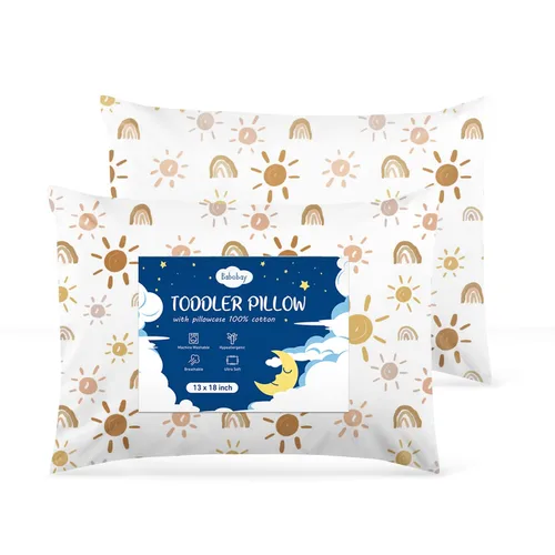 Babebay Paquete de 2 almohadas para niños pequeños, almohadas de algodón de 13 x 18 pulgadas para dormir, lavables a máquina con funda de almohada,