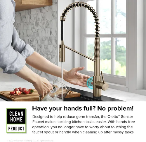 Miniatura 7 de KRAUS Oletto - Grifo de cocina comercial monomando extraíble, con sensor sin contacto y con montaje superior QuickDock, en bronce champán antiguo