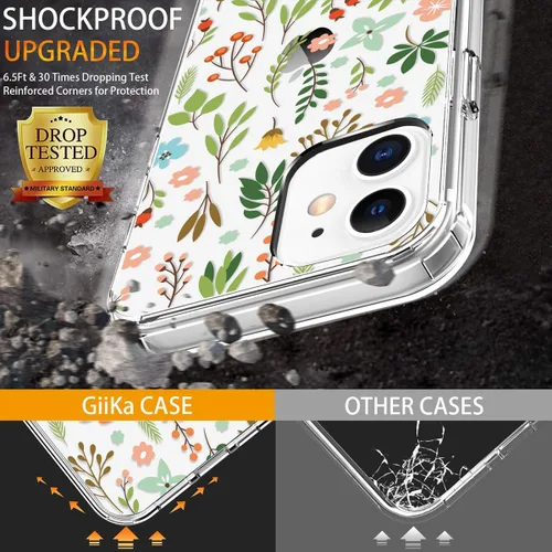 Miniatura 3 de Funda para iPhone 12, iPhone 12 Pro con protector de pantalla, transparente de cuerpo completo, funda protectora floral para niñas y mujeres, a