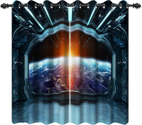 Miniatura 24 de Renaiss Cortinas para ventana del espacio exterior, paso interior de la estación espacial, corredor de ciencia ficción futurista, vista