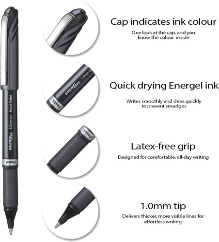 Miniatura 3 de Pentel ENER-GEL NV - Bolígrafo de gel líquido, 0.039 in, barril, tinta negra, caja de 12 unidades (BL30-A)
