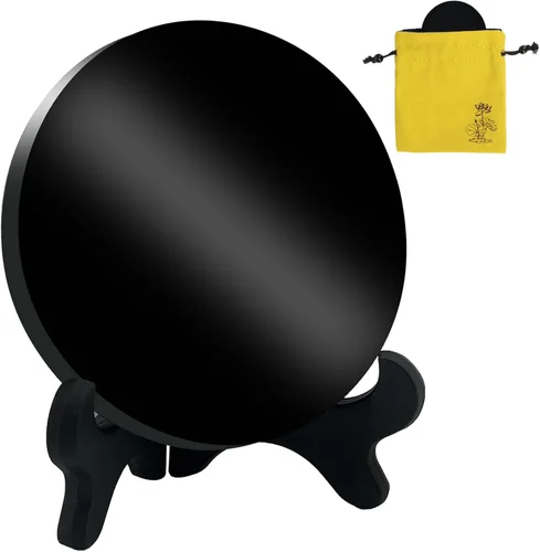 Miniatura 8 de Espejo de adivinación de obsidiana negra, espejo de obsidiana con soporte y bolsa para adivinación, meditación, curación, Feng Shui (150mm(5.9in))