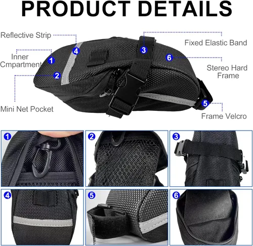 Miniatura 3 de Bolsa de asiento de bicicleta a prueba de agua con kit de herramientas para bicicleta, kit de reparación de bicicletas con bomba de neumáticos
