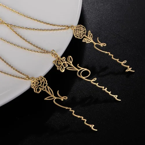 Miniatura 4 de TRANGEL Custom Birth Flower Name Necklace Personalized 18K Gold Plated Necklace Floral Pendant Jewelry Mothers Christmas Birthday Gift for Women
