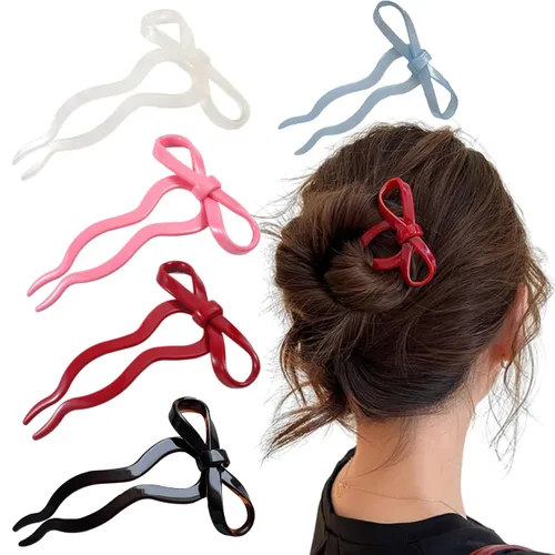 Paquete de 5 horquillas de pelo francés, 4.1 pulgadas de acetato para mujer, horquilla de lazo, horquilla francesa en forma de U, horquillas