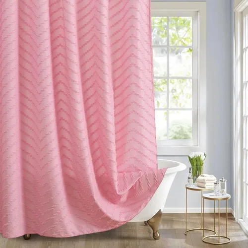 Miniatura 23 de Cortina de ducha bohemia beige de 72 x 72 pulgadas, moderna cortina de ducha estilo granja, bohemio, elegante, con textura de cheurón, cortinas