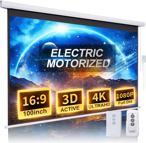 Miniatura 14 de Pantalla de Proyector Motorizada de 84 Pulgadas 16:9 HD, Pantalla de Proyector Eléctrica Desenrollable con Control Remoto, Pantallas de Proyector