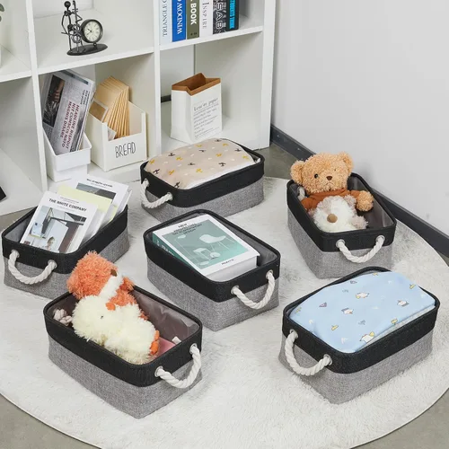 Miniatura 3 de Bidtakay Paquete de 6 cestas de almacenamiento plegables de lona de tela pequeñas de 11.8 x 7.8 x 5 pulgadas, canastas organizadoras con asas