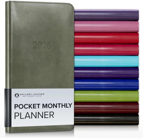 Miniatura 23 de Gallery Leather Agenda Mensual Grande 2025-2026, Elegantemente Encuadernada Planificador de Calendario y Cuaderno con Elegantes Bordes Dorados, 18