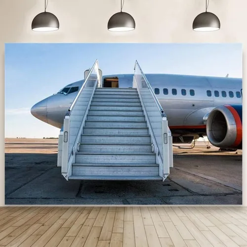 Miniatura 4 de AOFOTO Delantal de aeropuerto de 6 x 4 pies, telón de fondo de avión para fotografía, vinilo aeródromo, rampa de embarque de aviones, fondo