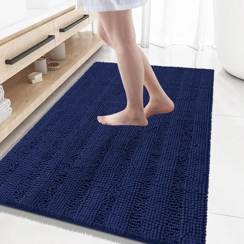 Miniatura 234 de Grandaily Alfombras de baño de felpilla a rayas de 24 x 16 pulgadas, extra gruesas y suaves, absorbentes, parte trasera de goma, alfombra de ducha