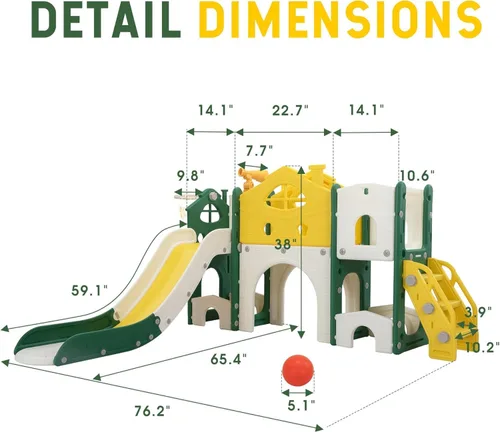 Miniatura 6 de JAXPETY Juego de tobogán y escalador 8 en 1 para niños pequeños, para interiores y exteriores, con escaleras, túnel, telescopio, almacenamiento, aro
