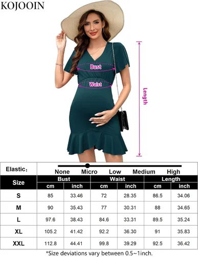 Miniatura 6 de KOJOOIN Vestido de maternidad de verano para mujer, de manga corta, con volantes, cuello en V, manga 34, vestido midi para fotografía