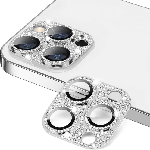 Miniatura 115 de Protector de lente de cámara diseñado para iPhone 12 Pro Max, con diamantes de imitación 3D con diamantes de imitación 9H, vidrio templado, Rosado
