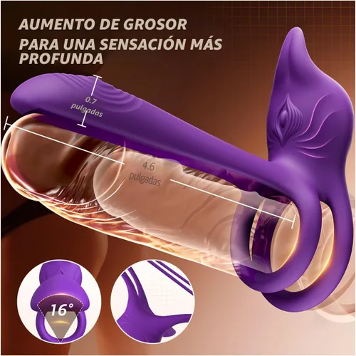 Miniatura 3 de Anillo vibrador para pene en parejas - MOOLIGIRL anillo vibrador doble con estimulador de clítoris en forma de zorro y vibrador de punto G de 4.6