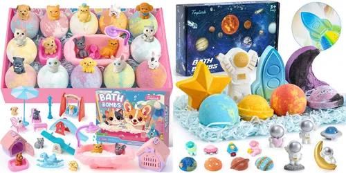 Toylink Pet & Space - Bombas de baño para niños con sorpresa en el interior, juguetes de juego para niños y niñas, hecho a mano, arco iris,