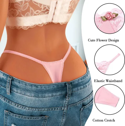 Miniatura 4 de Banamic Tangas con G-string para Mujeres, Ropa Interior Sexy de Encaje Elástica con T-Back