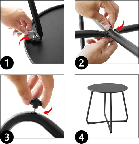 Miniatura 6 de Meluvici Mesa auxiliar pequeña para patio, impermeable, redonda, de acero de metal, resistente a la intemperie, portátil, para exteriores e Negro