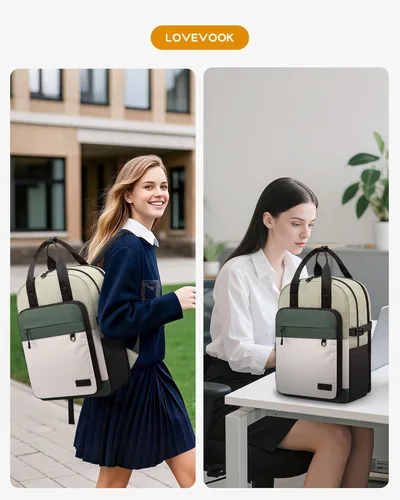 Miniatura 2 de LOVEVOOK - Mochila para portátil de viaje y trabajo, 15,6 pulg., Moderno Beige-verde claro-verde oliva-negro