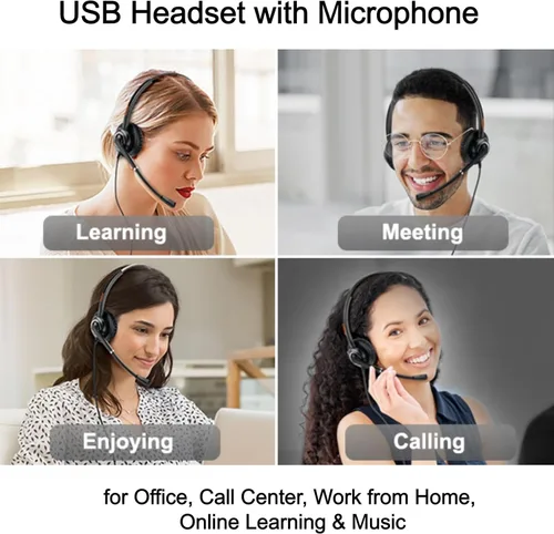 Miniatura 5 de Auriculares USB con micrófono para oficina centro de llamadas telefónico, auriculares USB-A ligeros de 1 oreja con micrófono con cancelación