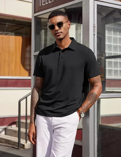 Miniatura 7 de COOFANDY Camisas polo de manga corta para hombre, estilo casual, de verano, cuello clásico, para golf