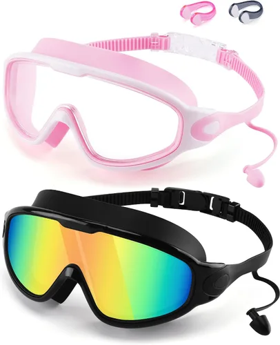 Miniatura 8 de WIN.MAX Paquete de 2 gafas de natación antiniebla, anti rayos UV, visión transparente para hombres, mujeres, niños y niñas, gafas de natación