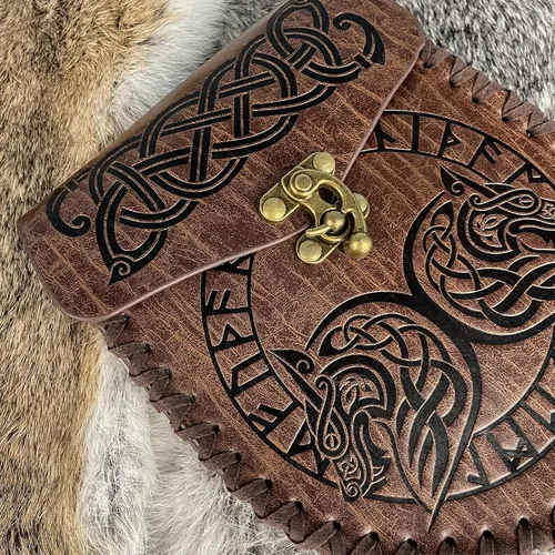 Miniatura 5 de HiiFeuer Cinturón nórdico en relieve, bolsillo lateral de piel sintética medieval retro, bolso de cintura portátil vintage para LARP Ren Faire