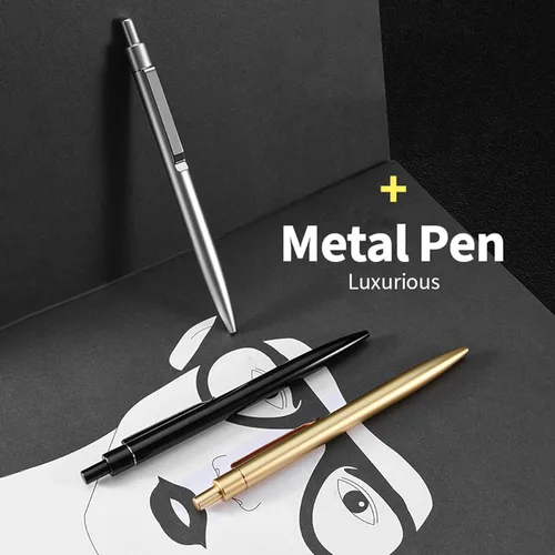 Miniatura 3 de DUNBONG Bolígrafo de Gel de Metal Negro, Bolígrafo de Tinta de Gel, Tinta Negra, Pluma de Tinta Retráctil de 0.5mm (Negro)