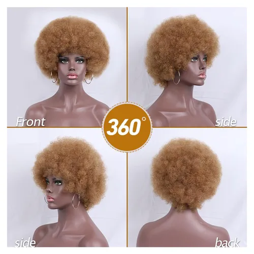 Miniatura 2 de Peluca rizada de los años 70 para mujeres negras, peluca afro afro afro de aspecto natural grande y flexible, 8 pulgadas