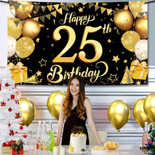 Miniatura 7 de KatchOn, XTRALARGE - Cartel de cumpleaños número 25 negro y dorado, de 72 x 44 pulgadas, reutilizable, resistente al agua, indecolorable