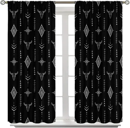 Miniatura 8 de Cortinas aztecas tribales, cortinas nativas, boho, cráneo, patrón tribal nativo, oscurecimiento de habitación, bolsillo para barra, tratamiento