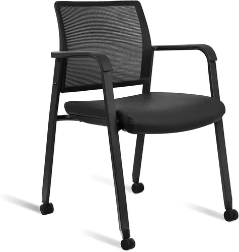 Miniatura 22 de CLATINA Sillas de oficina apilables para recepción de invitados con brazo, silla de sala de espera con respaldo de malla con asiento de tela Negro