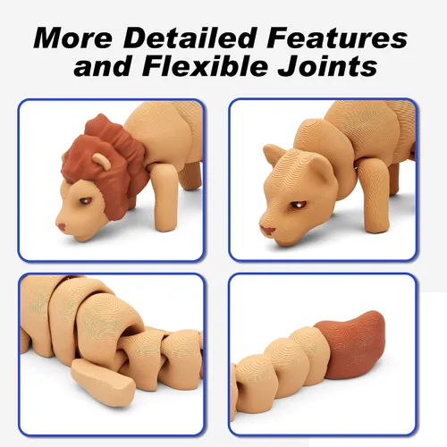 Miniatura 29 de Yipintang Criaturas Impresas en 3D Animales Flexibles - Juego de Animales Fidget de 7 Pulgadas para Decoración de Estantes (Pareja de León Adulto)