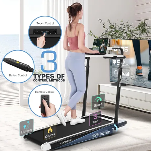 Miniatura 2 de Cinta de Correr Walking Pad con Estación de Trabajo de Escritorio, Cintas de Correr Plegables de 3.5 HP con Inclinación del 15% y Barra de Maniobra