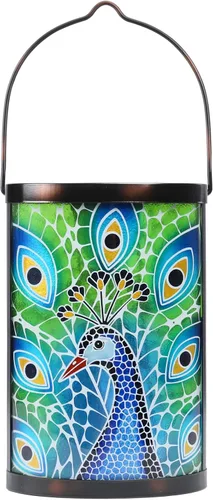 Miniatura 15 de Farol solar para exteriores, impermeable, colgante, luces solares de cristal de pájaro azul, faroles decorativos para exteriores, patio, césped