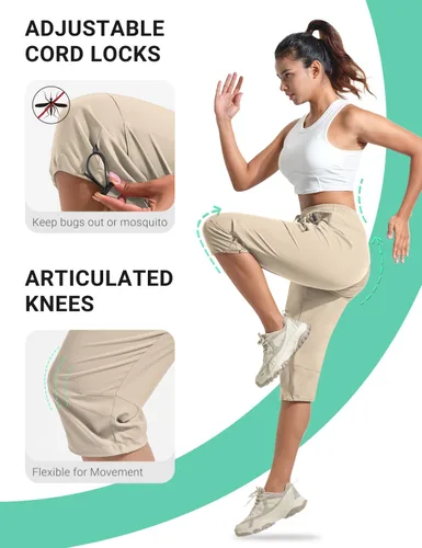 Miniatura 30 de BVVU Pantalones cargo capri de senderismo para mujer, ligeros, de secado rápido, pantalones deportivos impermeables para exteriores, pantalones
