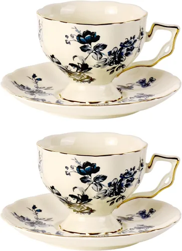 Miniatura 15 de KAMMAK - Juego de 2 tazas de té y platillos, tazas de café de porcelana, tazas de espresso apilables de 6.8 onzas, demitasses de cerámica para café