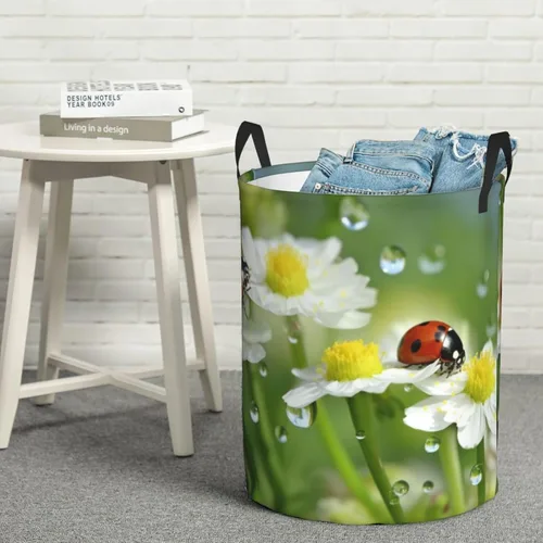 Miniatura 8 de Summer Ladybird Flowers print Circular Hamper Waterproof Storage Bin Organizer Basket Laundry Hamper With Handles For Clothes Toys Small