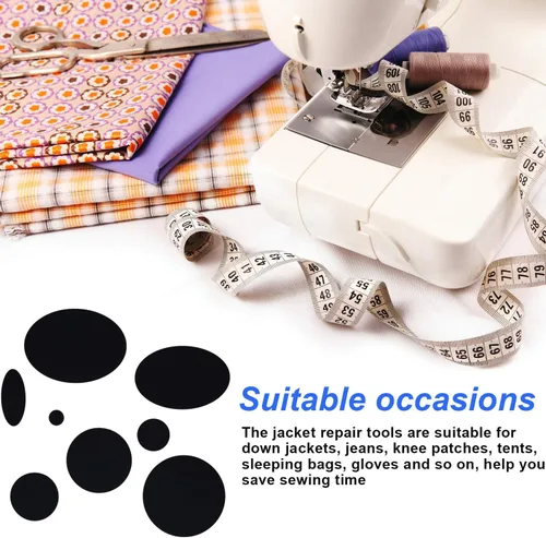 Miniatura 7 de Boao 80 parches de reparación para chaquetas de plumón, abrigo acolchado, cinta de reparación de tela de nylon, autoadhesiva, impermeable, Negro