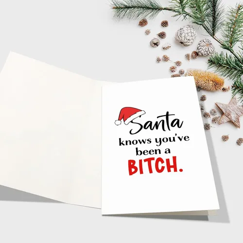 Miniatura 3 de Tarjeta de Navidad divertida para ella, tarjeta de Navidad sarcástica para la hermana mejor amiga, tarjeta de fiesta para mujer dama, Papá Noel sabe