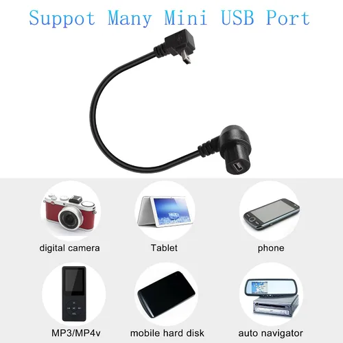 Miniatura 7 de QIANRENON Cable de extensión mini USB en ángulo de 90 grados, impermeable, mini USB de 5 pines, ángulo recto, macho a hembra, cable de montaje
