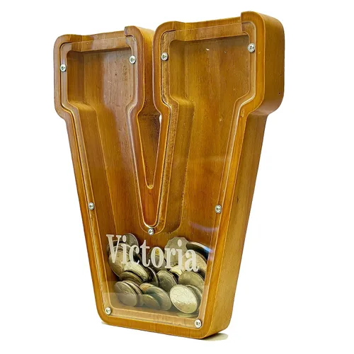 Miniatura 53 de Alcancia personalizada grande de madera con letras, alcancía para monedas, alcancía personalizada con nombre, puede ser utilizada como regalo de J