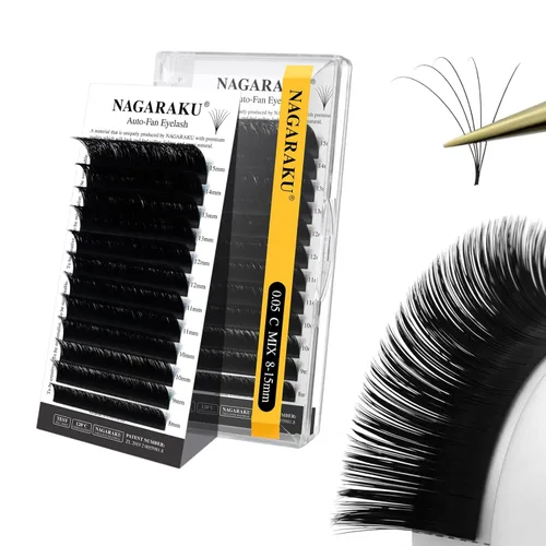 Miniatura 56 de NAGARAKU Easy Fan Extensiones de Pestañas Volumen Lash 0.07 Rizo D 8-15mm Bandeja Mixta Floración Rápida Visón Sintético en Racimo Para Ventilador