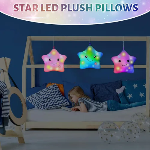 Miniatura 7 de Juexica 3 almohadas de felpa LED de 13 pulgadas con luz LED centelleante que brilla intensamente, juguetes de peluche con luz nocturna, cojines