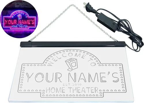 Miniatura 8 de ADVPRO Letrero de neón LED de doble color con tema de cine en casa, diseño personalizado de este año, azul y rojo, 16 x 12 pulgadas