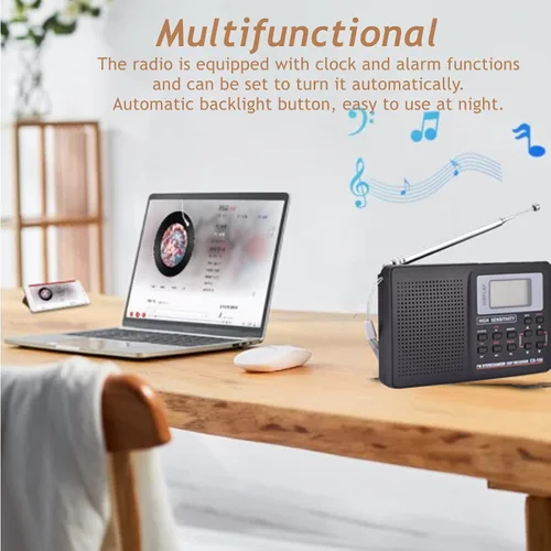 Miniatura 6 de Radio estéreo digital portátil AM/FM, sonido SW/LW/TV, sintonización digital, receptor de banda completa con reloj despertador, radio pequeña