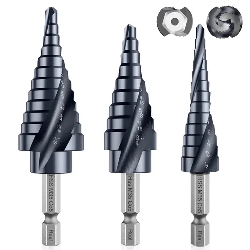 Miniatura 13 de Juego de Brocas de Paso, de 1/4" a 2-3/8", Broca de Paso de Vástago Hexagonal de Acero de Alta Velocidad para Acero Inoxidable, Metal, Aluminio