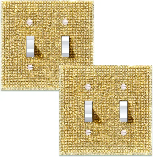 Miniatura 29 de 1 funda para interruptor de luz brillante – Cubierta de placa de interruptor con purpurina dorada con diamantes de imitación 2.2 lbs-2-Oro