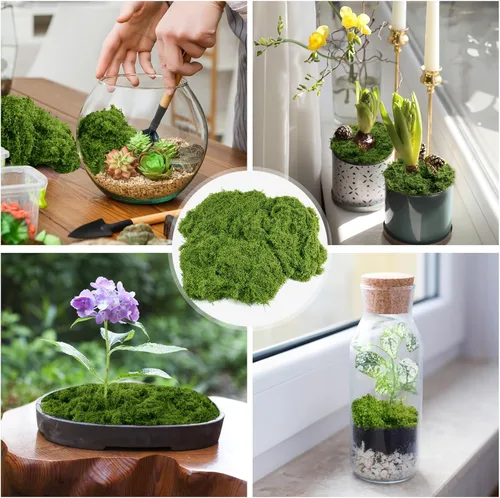 Miniatura 5 de Musgo verde artificial para plantas de interior, 5.3OZ de musgo artificial para decoración de plantas en macetas, musgo decorativo DIY