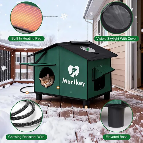 Miniatura 4 de Casa térmica para gatos para exteriores, casa aislada para gatos al aire libre con almohadilla térmica, refugio resistente a la intemperie